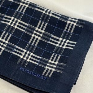 Burberry Navy Blue and White Checkered Scarf